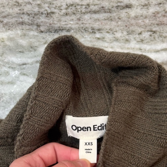 Open Edit Olive Green Ribbed Funnel Neck Sweater Size XXS - Picture 5 of 6